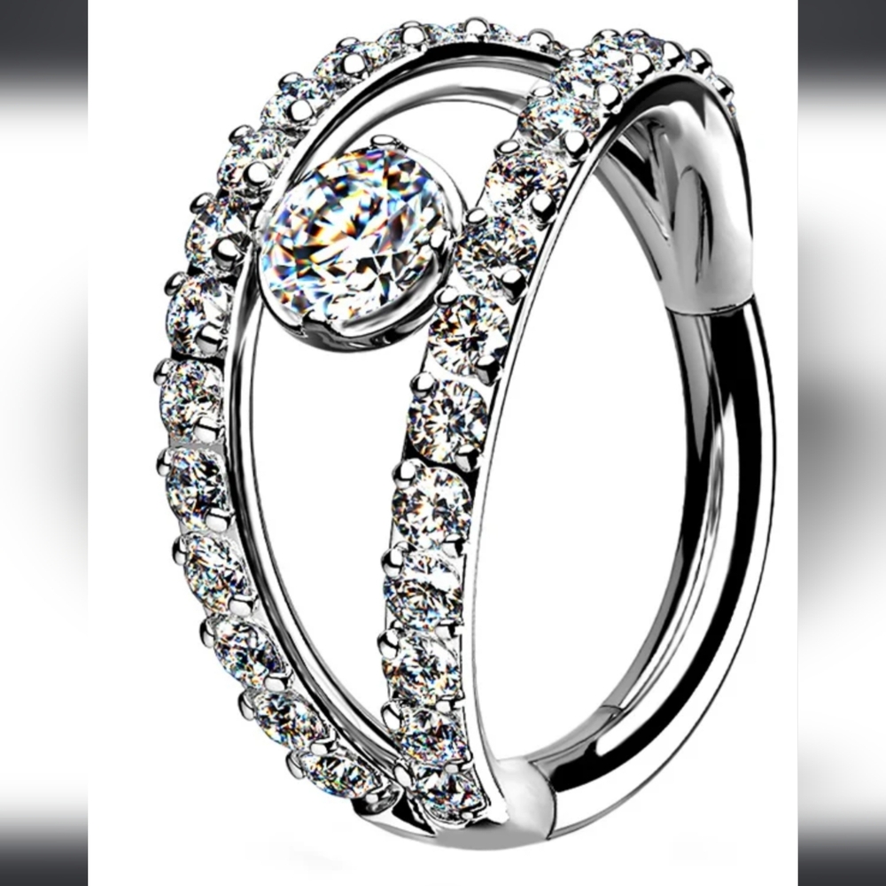 Sealed Sterile Urban Body Jewelry Stainless 16G 8mm Hinged Ring w/CZ's P…